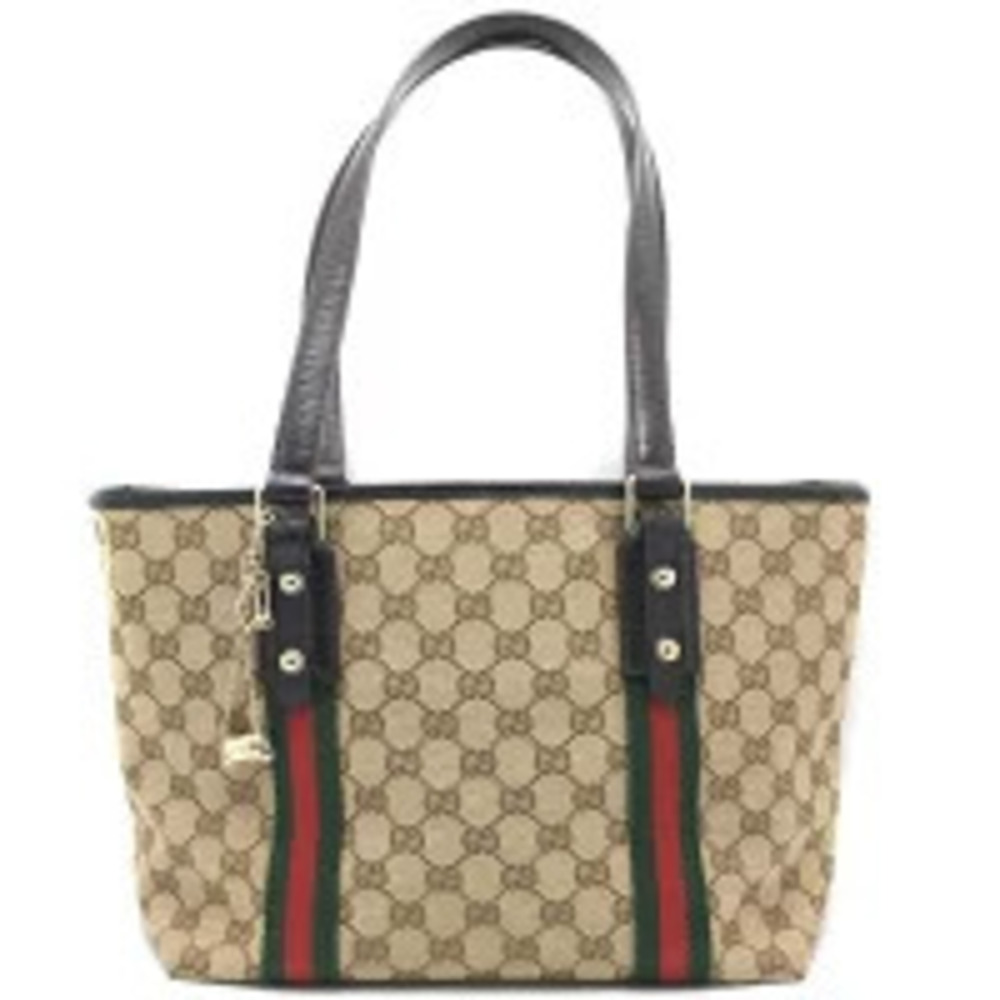 GUCCI GG Canvas Sherry Tote Bag Shoulder Leather